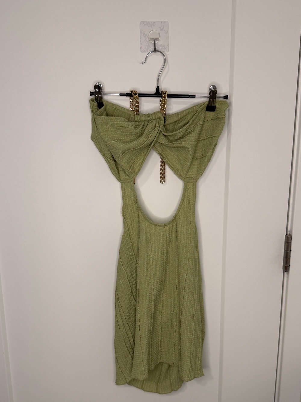 Hot Miami Styles Olive Green Mini Dress with Gold Chain Straps